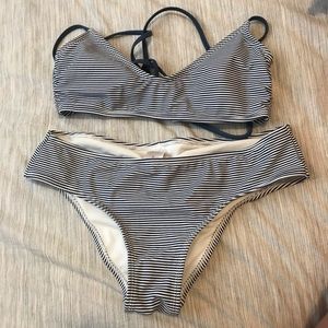 blue & white striped bikini